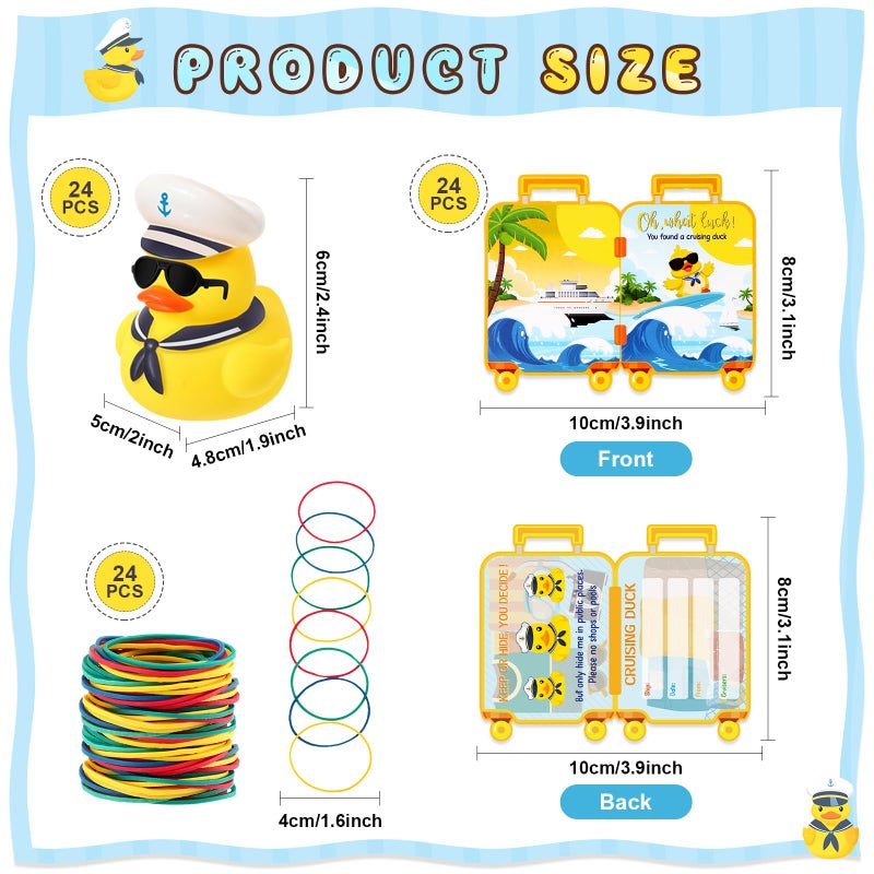 Silipull 72 Pcs/ 24 Sets Ducks for Cruise Ship with Tags New Years Rubber Ducks for Cruise Ships Mini Duck Tags Elastic Rubber Bands for Hiding Luggage Carnival Game Rewards(Yellow) - Image 4