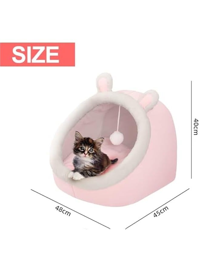 TRASSLE Cat Beds for Indoor Cats, Semi-Enclosed Cat Cave Bed with a Plush Ball Large Space for Cats to Sleep Soft and Comfortable Covered Cat Bed with a Washable and Detachable Mat - Image 2