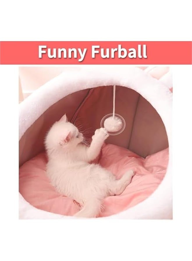 TRASSLE Cat Beds for Indoor Cats, Semi-Enclosed Cat Cave Bed with a Plush Ball Large Space for Cats to Sleep Soft and Comfortable Covered Cat Bed with a Washable and Detachable Mat - Image 3