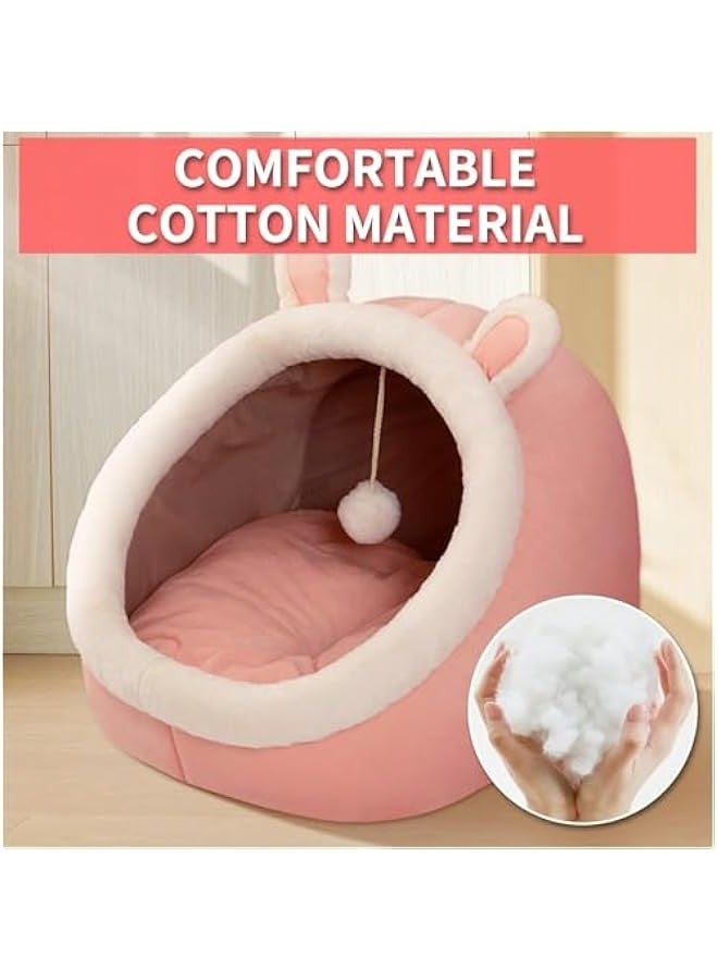 TRASSLE Cat Beds for Indoor Cats, Semi-Enclosed Cat Cave Bed with a Plush Ball Large Space for Cats to Sleep Soft and Comfortable Covered Cat Bed with a Washable and Detachable Mat - Image 4