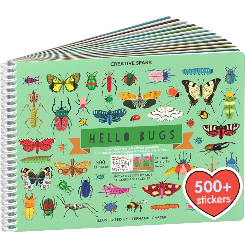 CUPKIN Hello Bugs & Insect Stickers + Coloring Book for Kids Ages 4-8 (500+ Bug Stickers for Kids & 12 Scenes) by Cupkin - Side by Side Sticker Bug Books for Kids 3-5 - Great for Older Boys & Girls 8-10 - Image 1