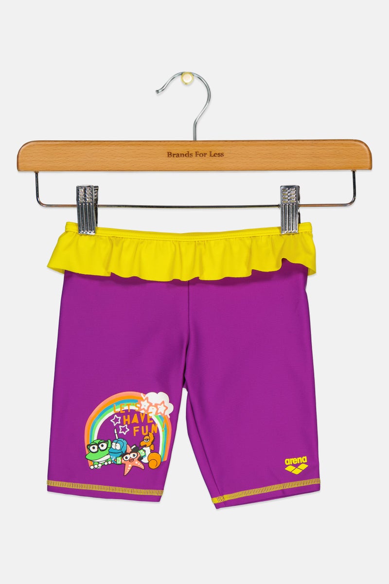 arena شورت سباحة مطبوع للفتيات الصغيرات، بنفسجي - Image 1
