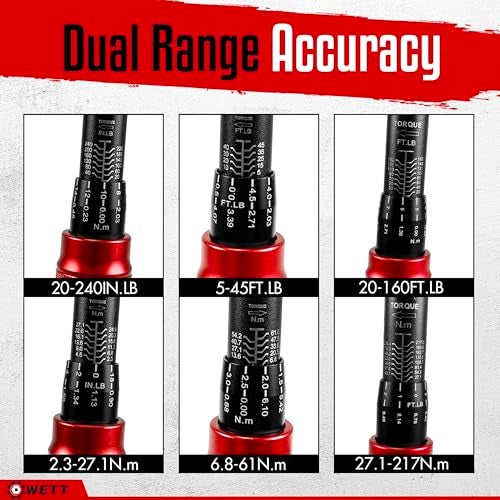 WETT 11Pcs Torque Wrench Set, 1/4'' & 3/8'' & 1/2'' Drive Click Torque Wrench, with Extension Bars & Adapters, Dual-Direction Adjustable Reversible 72-Tooth Ratchet Handle - Image 5