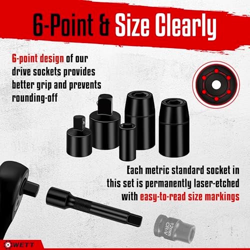 WETT 11Pcs Torque Wrench Set, 1/4'' & 3/8'' & 1/2'' Drive Click Torque Wrench, with Extension Bars & Adapters, Dual-Direction Adjustable Reversible 72-Tooth Ratchet Handle - Image 4