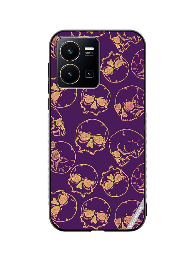 Protective Case Cover For Vivo Y35 Fluorescent Sketch Skulls Design Multicolour