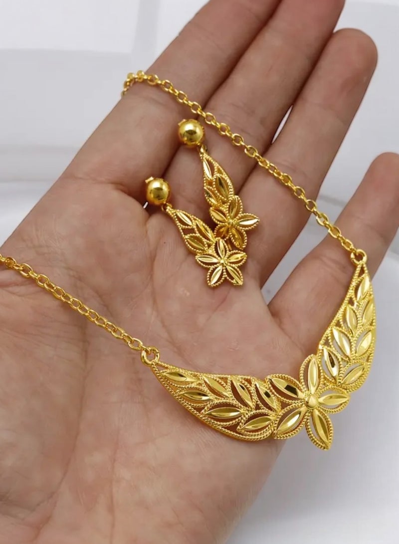 GOLDMAX 21k Gold Plated Necklace & Earrings Jewelry Set For Women - Image 1