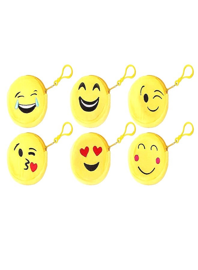 IGNOTO (Pack of 6) CuteEmoji Smiley Soft Plush Zip Pouch | Cute Coin & Earphone Purse for Kids | Perfect Return Gift & Party Favor - Image 1