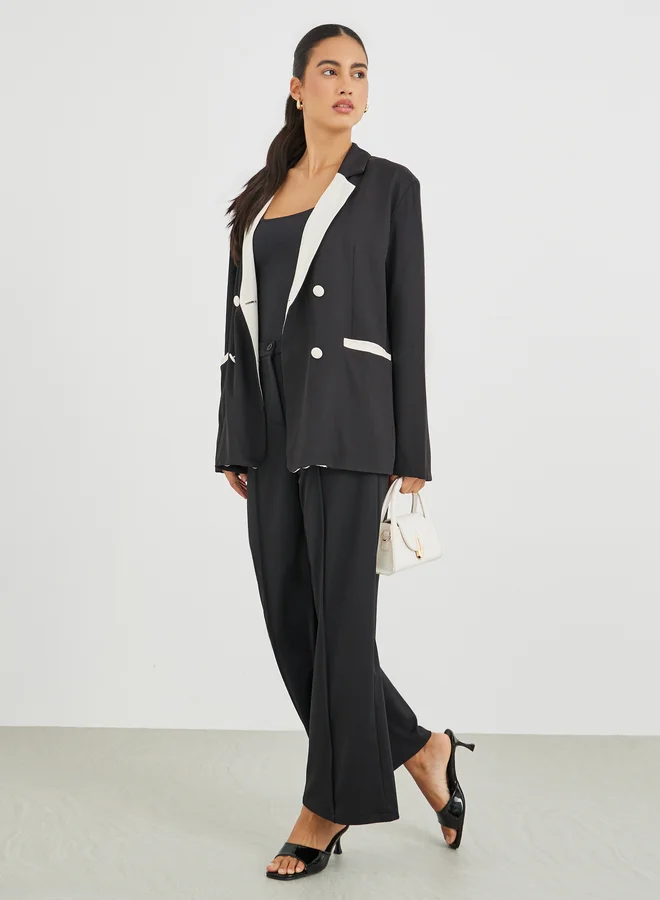 Styli Styli Regular Fit Double Breast Blazer with Contrast Detail