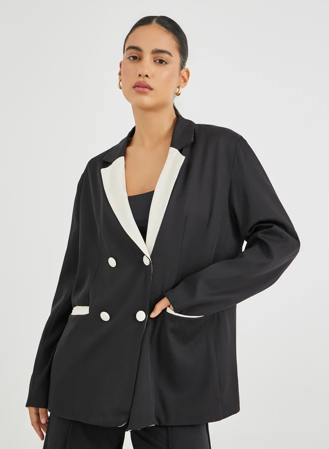 Styli Styli Regular Fit Double Breast Blazer with Contrast Detail