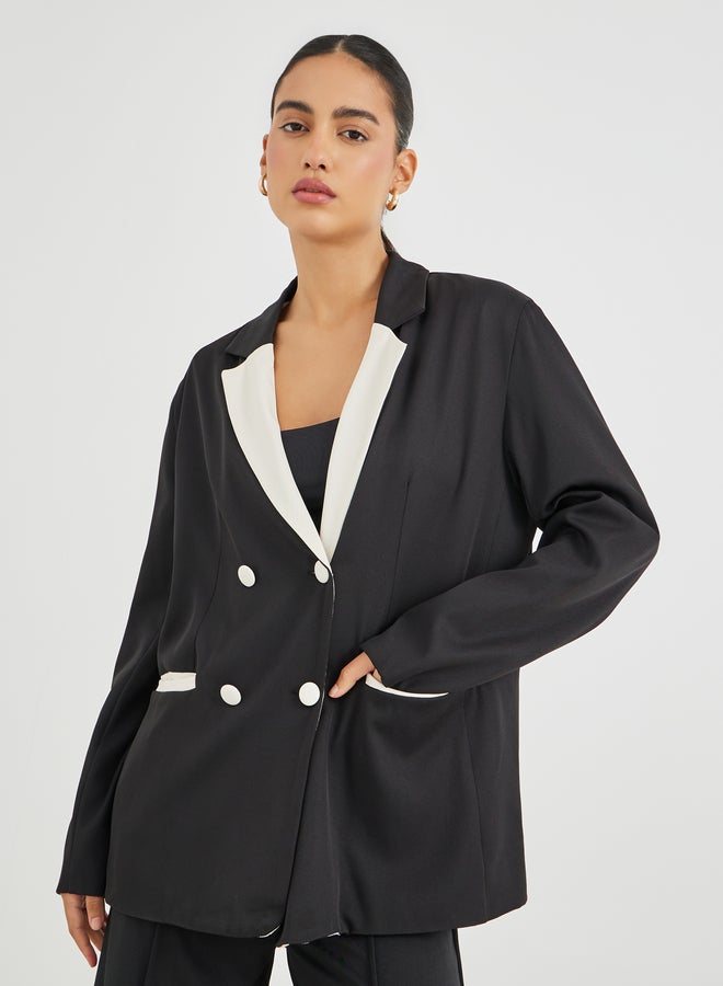 Styli Regular Fit Double Breast Blazer with Contrast Detail - Image 1