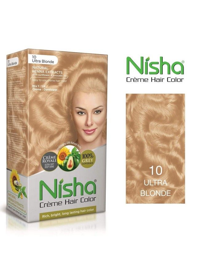 Nisha Creme Hair Color Permanent Hair Colour With Natural Henna Extracts 10 Ultra Blonde Hair Color For Women & Men (Pack Of 2) - Image 3