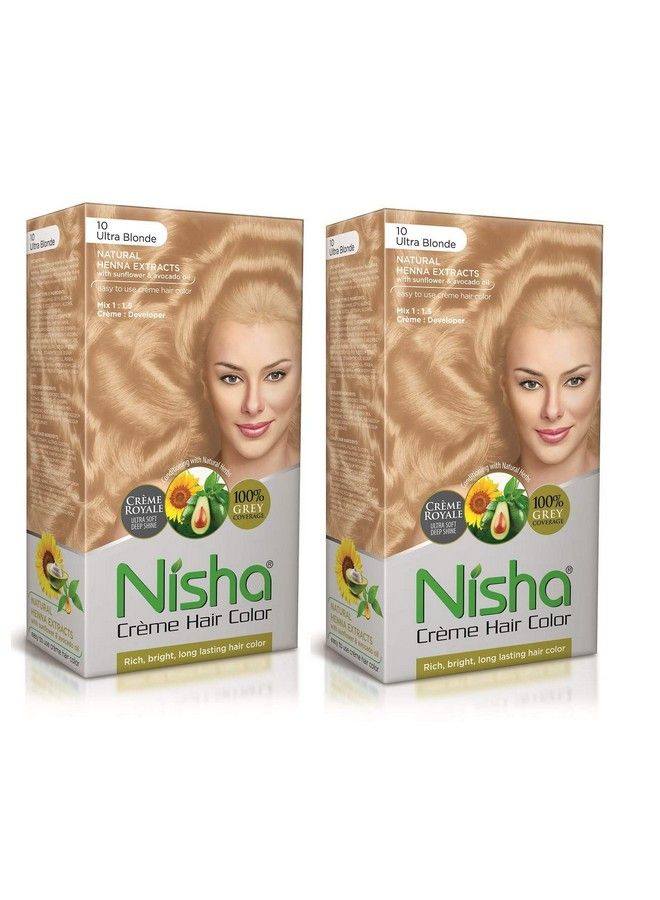 Nisha Creme Hair Color Permanent Hair Colour With Natural Henna Extracts 10 Ultra Blonde Hair Color For Women & Men (Pack Of 2) - Image 1