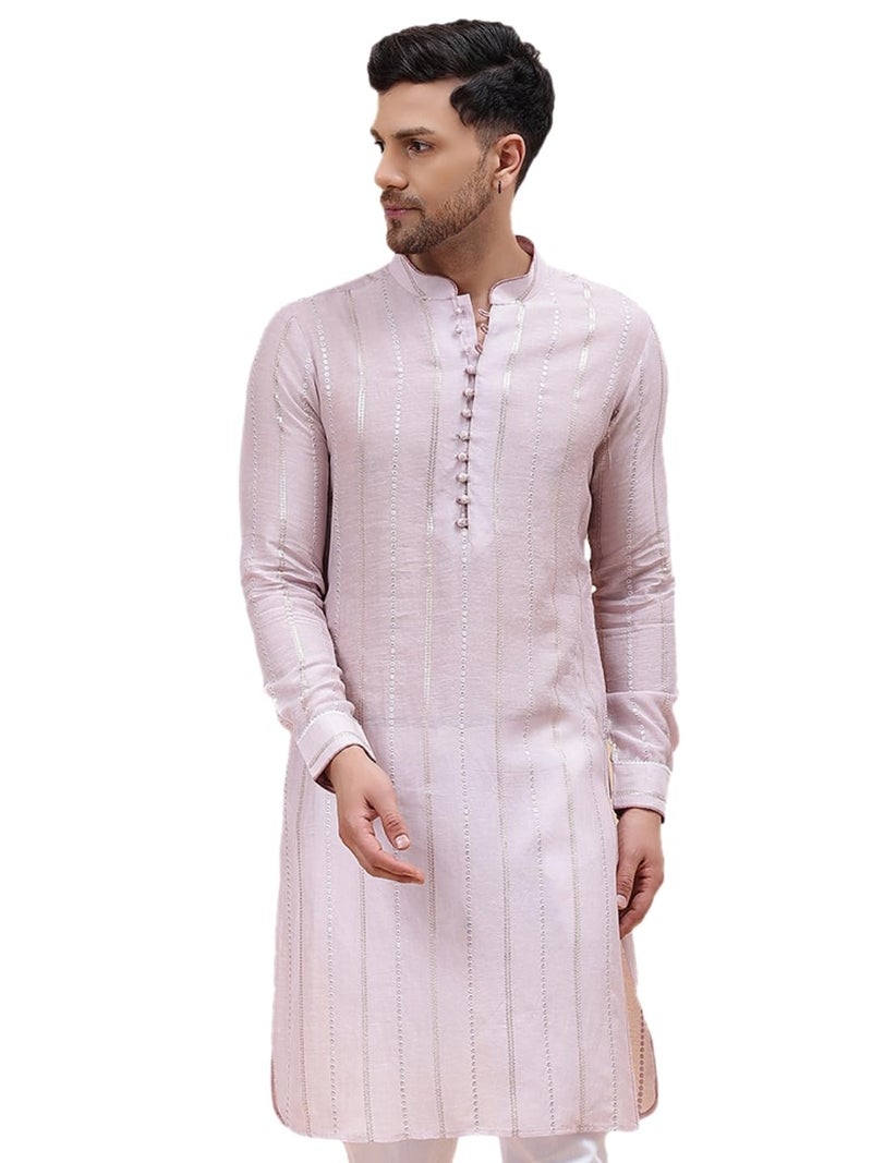 See Designs Pink Regular Fit Striped Kurta_SDSKT1283S - Image 1