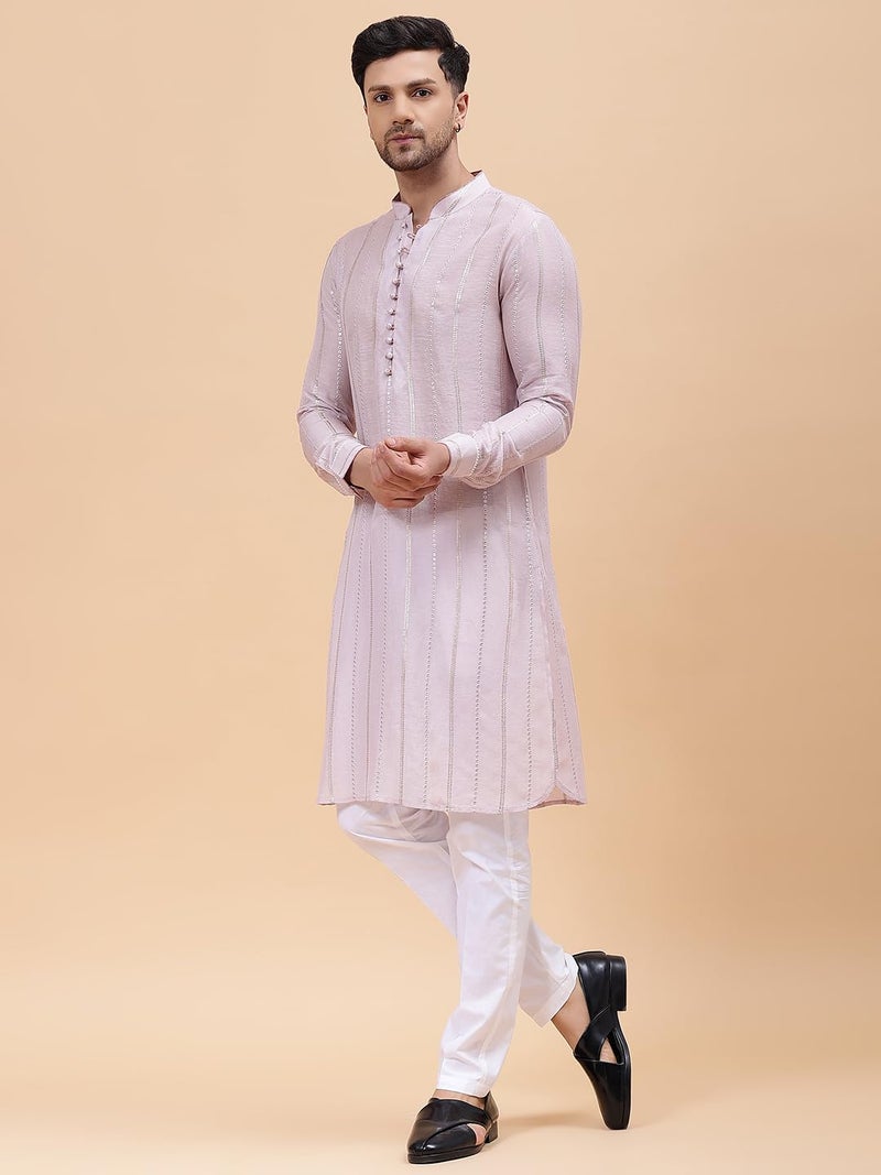 See Designs Pink Regular Fit Striped Kurta_SDSKT1283S - Image 4