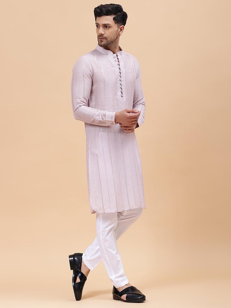 See Designs Pink Regular Fit Striped Kurta_SDSKT1283S - Image 3