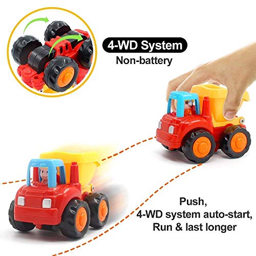 Yiosion Friction Powered Cars Push and Go Trucks Construction Vehicles Toys Set of Tractor Bulldozer Dump Truck Cement Mixer for Baby Toddlers Infants Boys Gifts - Image 2