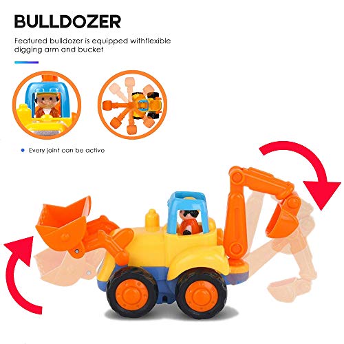Yiosion Friction Powered Cars Push and Go Trucks Construction Vehicles Toys Set of Tractor Bulldozer Dump Truck Cement Mixer for Baby Toddlers Infants Boys Gifts - Image 4