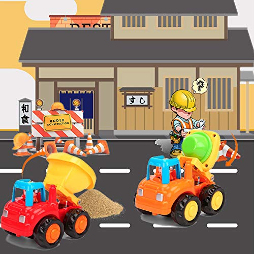 Yiosion Friction Powered Cars Push and Go Trucks Construction Vehicles Toys Set of Tractor Bulldozer Dump Truck Cement Mixer for Baby Toddlers Infants Boys Gifts - Image 5