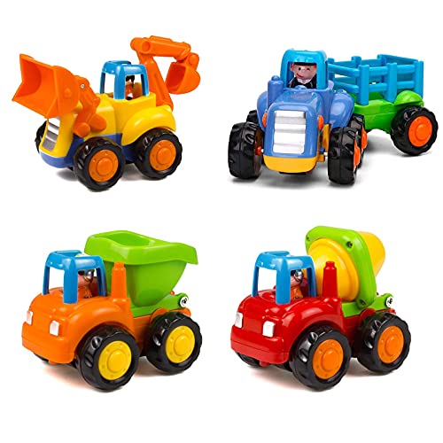 Yiosion Friction Powered Cars Push and Go Trucks Construction Vehicles Toys Set of Tractor Bulldozer Dump Truck Cement Mixer for Baby Toddlers Infants Boys Gifts - Image 1