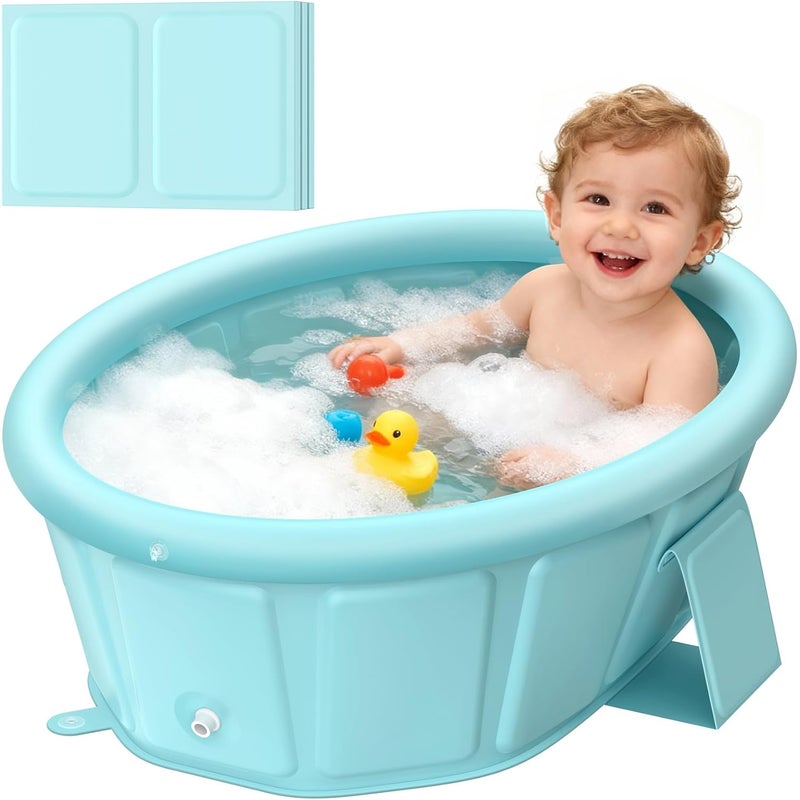 Baby Bathtub with Inflatable Top Edge - Collapsible & Portable Infant Bath Tub for 12M-6Y - Image 1