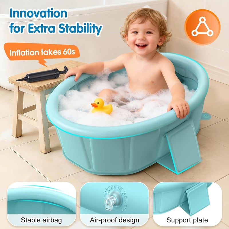 Baby Bathtub with Inflatable Top Edge - Collapsible & Portable Infant Bath Tub for 12M-6Y - Image 3