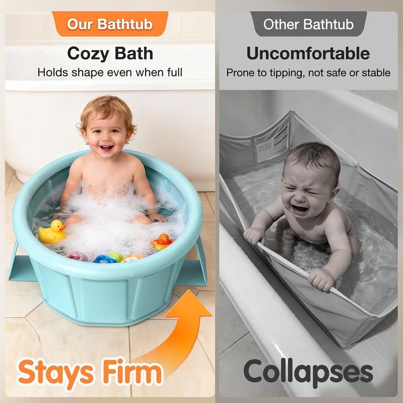 Baby Bathtub with Inflatable Top Edge - Collapsible & Portable Infant Bath Tub for 12M-6Y - Image 2