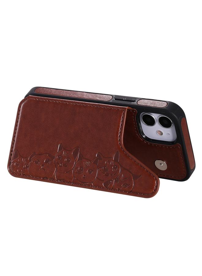 The Bros Phone Case For iPhone 12 mini Six Cats Embossing Pattern Protective Phone Case with Holder & Card Slots & Photo Frame - Image 5