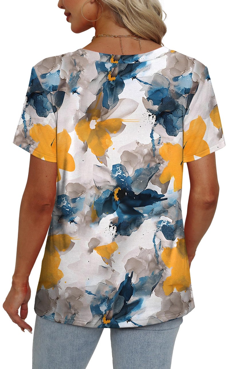 Alaroo V Neck T Shirts for Women Beach Vacation Outfits Short Sleeve Blouse Summer Clothes 2026 Trendy Print 06 XL - Image 4