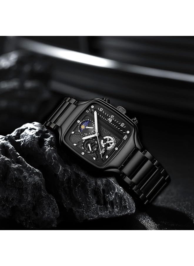 NIBOSI - Men Watch Square Quartz Chronograph Wrist Watch Business Water Resistant Military Stainless Steel Calendar Sport Watch - Image 1