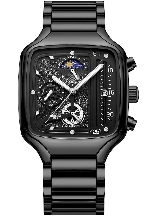 NIBOSI - Men Watch Square Quartz Chronograph Wrist Watch Business Water Resistant Military Stainless Steel Calendar Sport Watch - Image 1