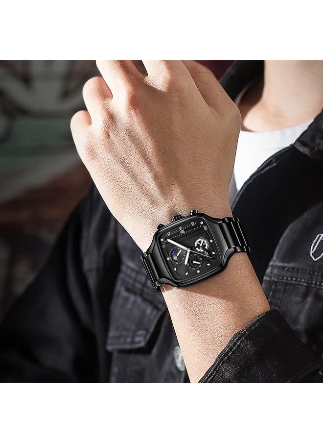 NIBOSI - Men Watch Square Quartz Chronograph Wrist Watch Business Water Resistant Military Stainless Steel Calendar Sport Watch - Image 1