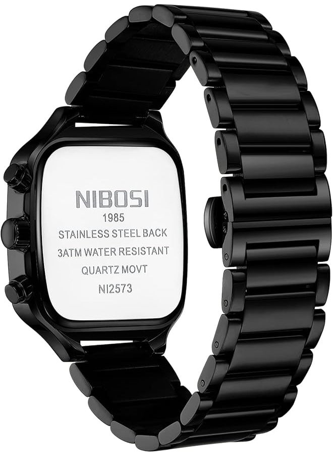 NIBOSI - Men Watch Square Quartz Chronograph Wrist Watch Business Water Resistant Military Stainless Steel Calendar Sport Watch - Image 1