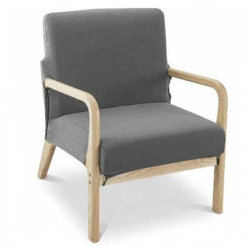 Deisy Dee Printed Mid-Century Modern Chair Cover, Stretch Reading Armchair Covers, Upholstered Living Room Chair Covers (Dark Grey) - Image 1