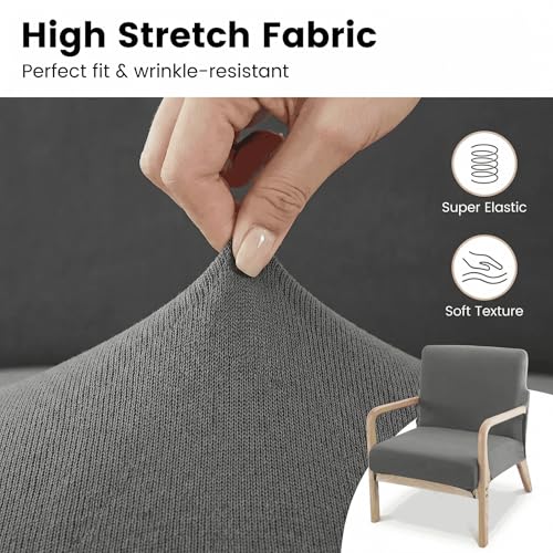Deisy Dee Printed Mid-Century Modern Chair Cover, Stretch Reading Armchair Covers, Upholstered Living Room Chair Covers (Dark Grey) - Image 3