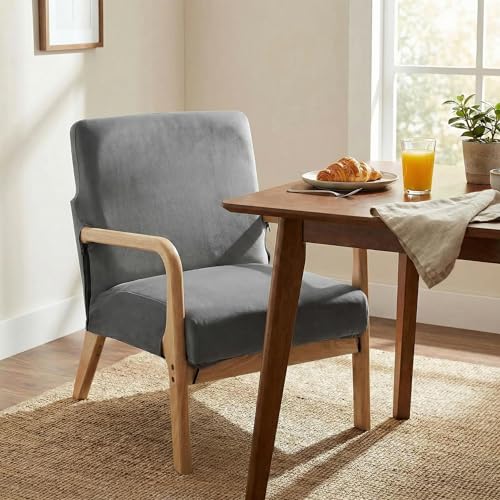 Deisy Dee Printed Mid-Century Modern Chair Cover, Stretch Reading Armchair Covers, Upholstered Living Room Chair Covers (Dark Grey) - Image 2