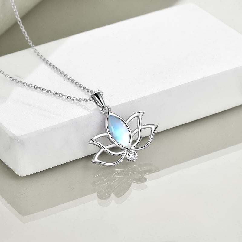 YFN Lotus Flower Necklace Sterling Silver Moonstone Lotus Pendant Lotus Jewelry Gifts for Women - Image 2