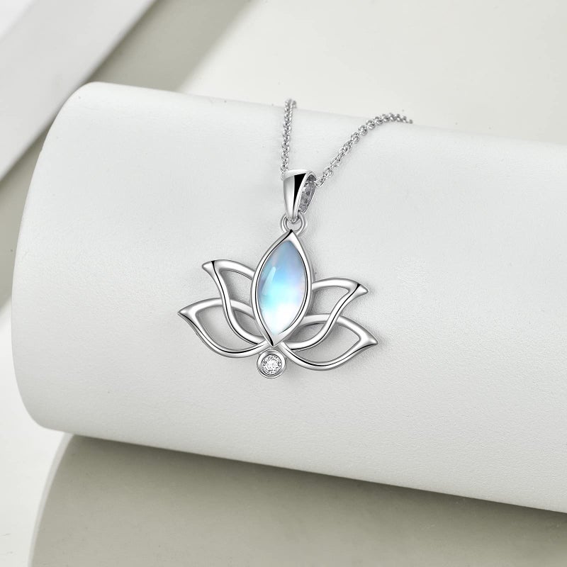 YFN Lotus Flower Necklace Sterling Silver Moonstone Lotus Pendant Lotus Jewelry Gifts for Women - Image 3