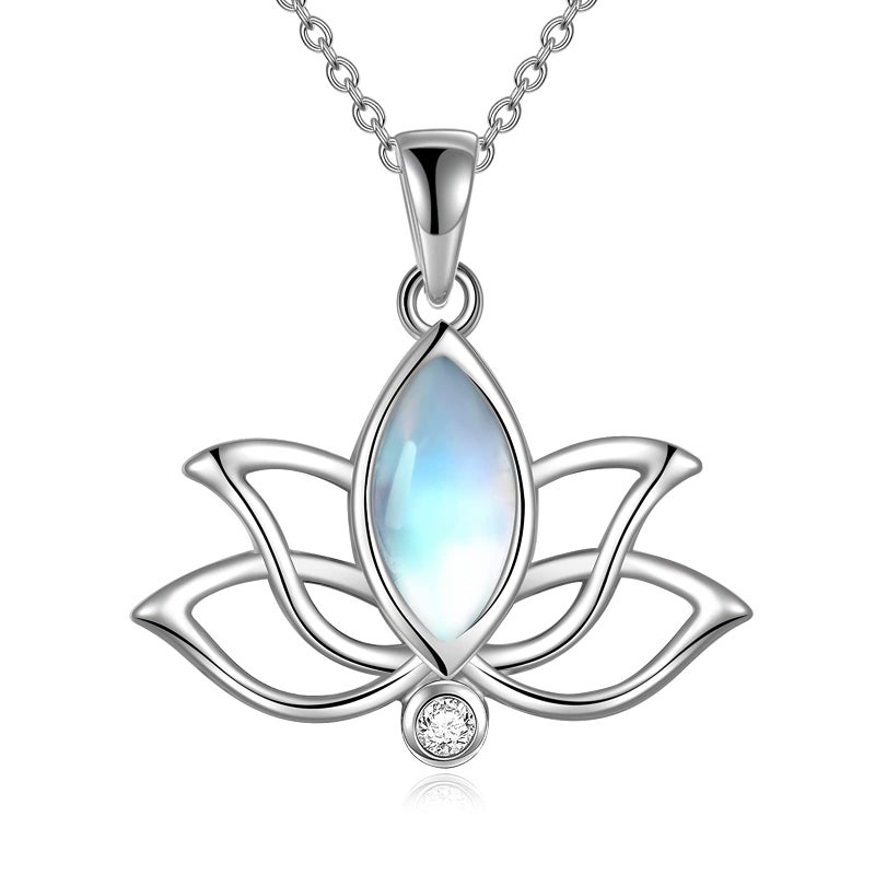 YFN Lotus Flower Necklace Sterling Silver Moonstone Lotus Pendant Lotus Jewelry Gifts for Women - Image 1