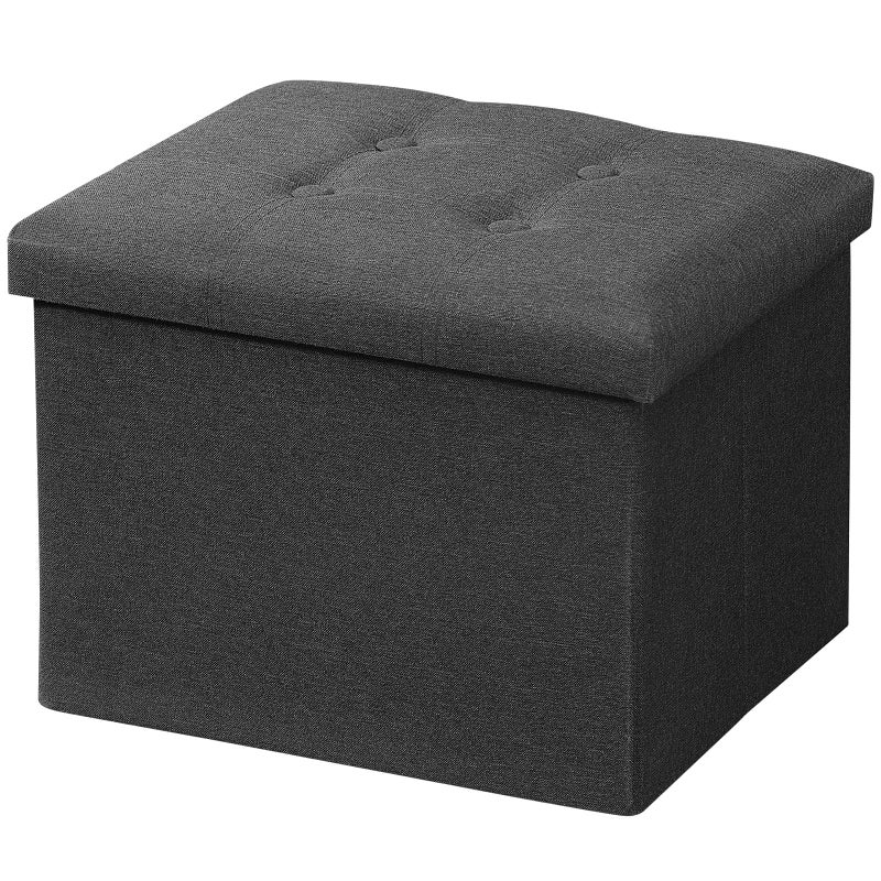 AmasSmile Storage Ottoman Folding Foot Rest Stool, 17 inches Linen Footstool Bench, Short Ottoman Bench, Storage Foot Rest Store, Books, Dark Grey - Image 1