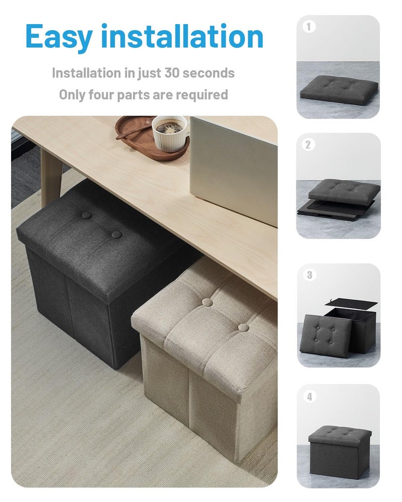 AmasSmile Storage Ottoman Folding Foot Rest Stool, 17 inches Linen Footstool Bench, Short Ottoman Bench, Storage Foot Rest Store, Books, Dark Grey - Image 5