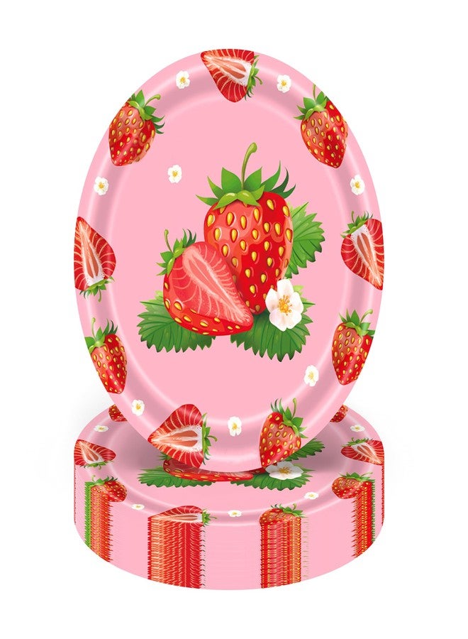 Ysqool 20 Pcs Strawberry Paper Plates, 7 Inch Disposable Party Plates, Cute Strawberry Themed Dessert Plates for Berry Sweet Baby Shower Strawberry Party Birthday Decorations Supplies - Image 1