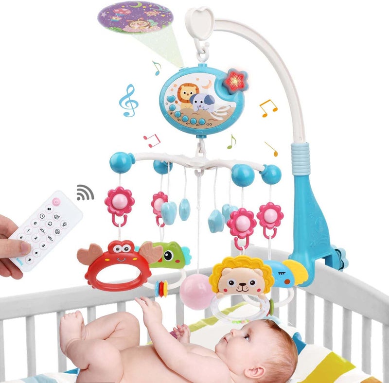 LKNUIYIE Baby Crib Mobile with Music and Light Crib Toy with Remote Control Timming Function Projector Rotating Hanging Rattles Toys Baby Mobile Gift Toy for 024 Moths Boys and Girls - Image 2