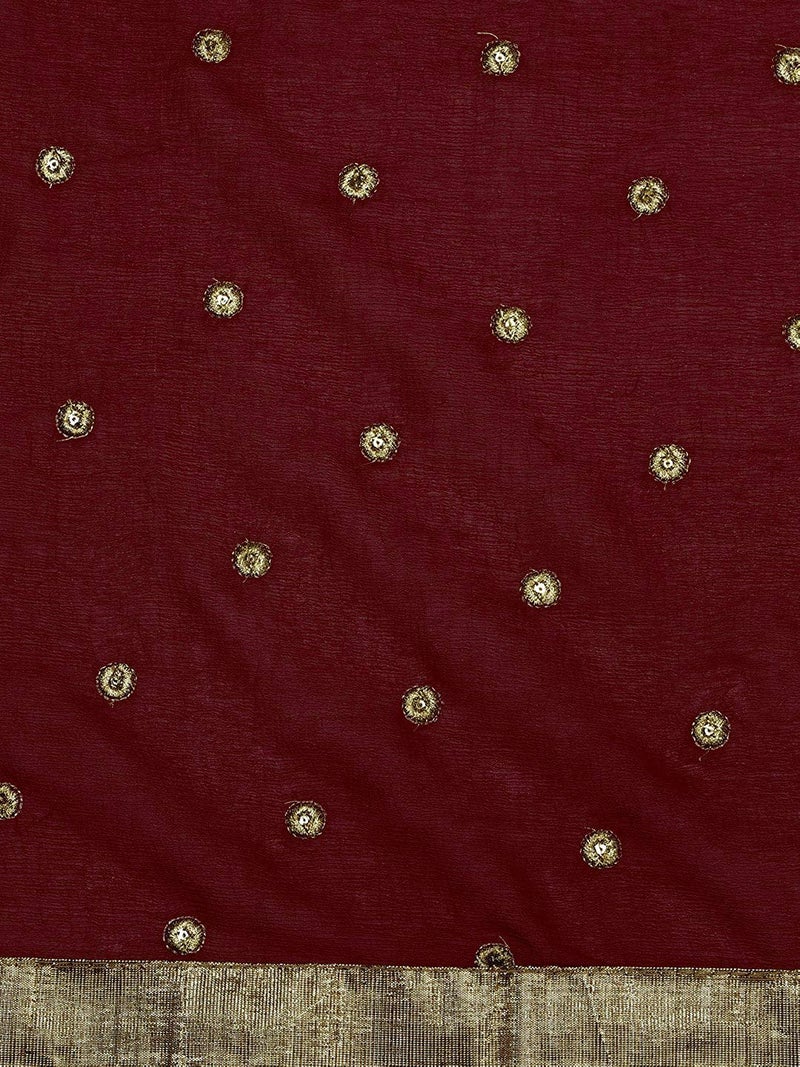 themilestocks Woman's Embroidered Chiffon Dupatta Scarf Shawl Wrap Soft Indian Bridal Wedding (Maroon) - Image 5
