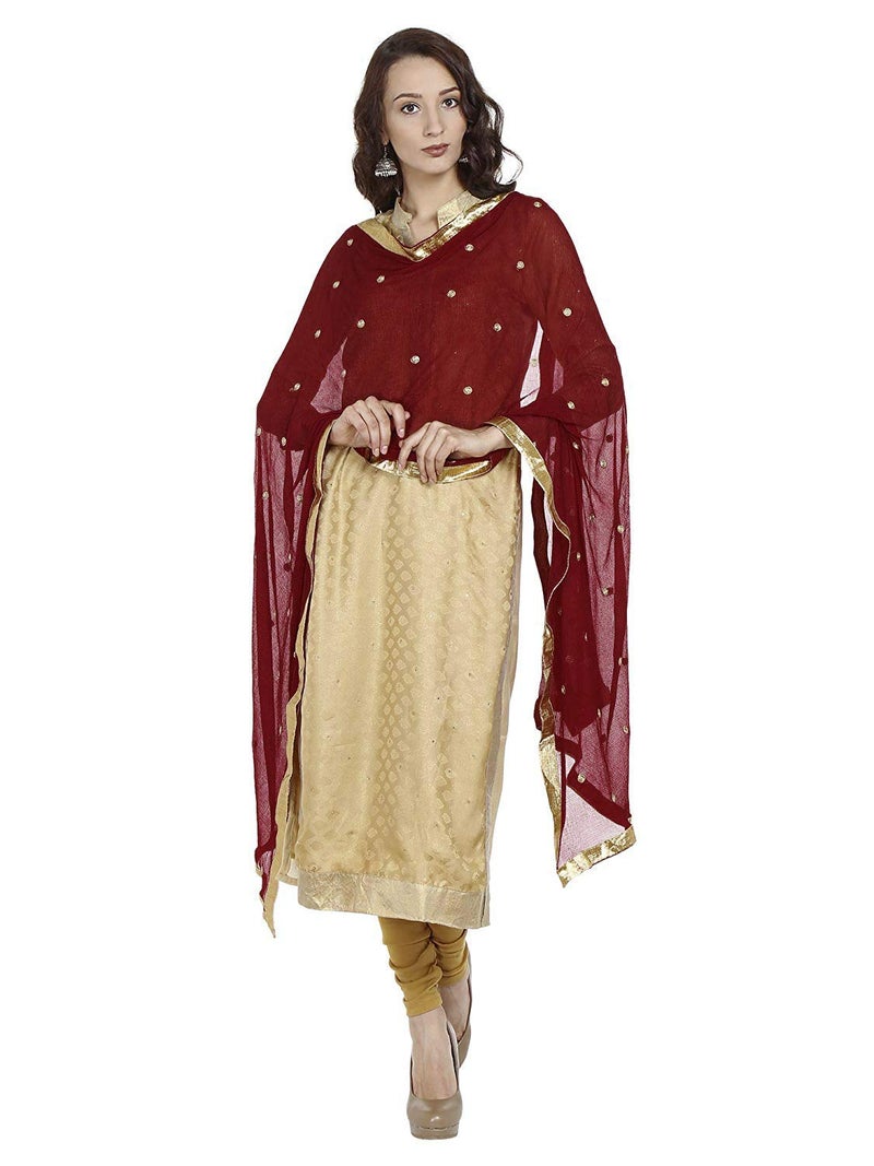 themilestocks Woman's Embroidered Chiffon Dupatta Scarf Shawl Wrap Soft Indian Bridal Wedding (Maroon) - Image 3