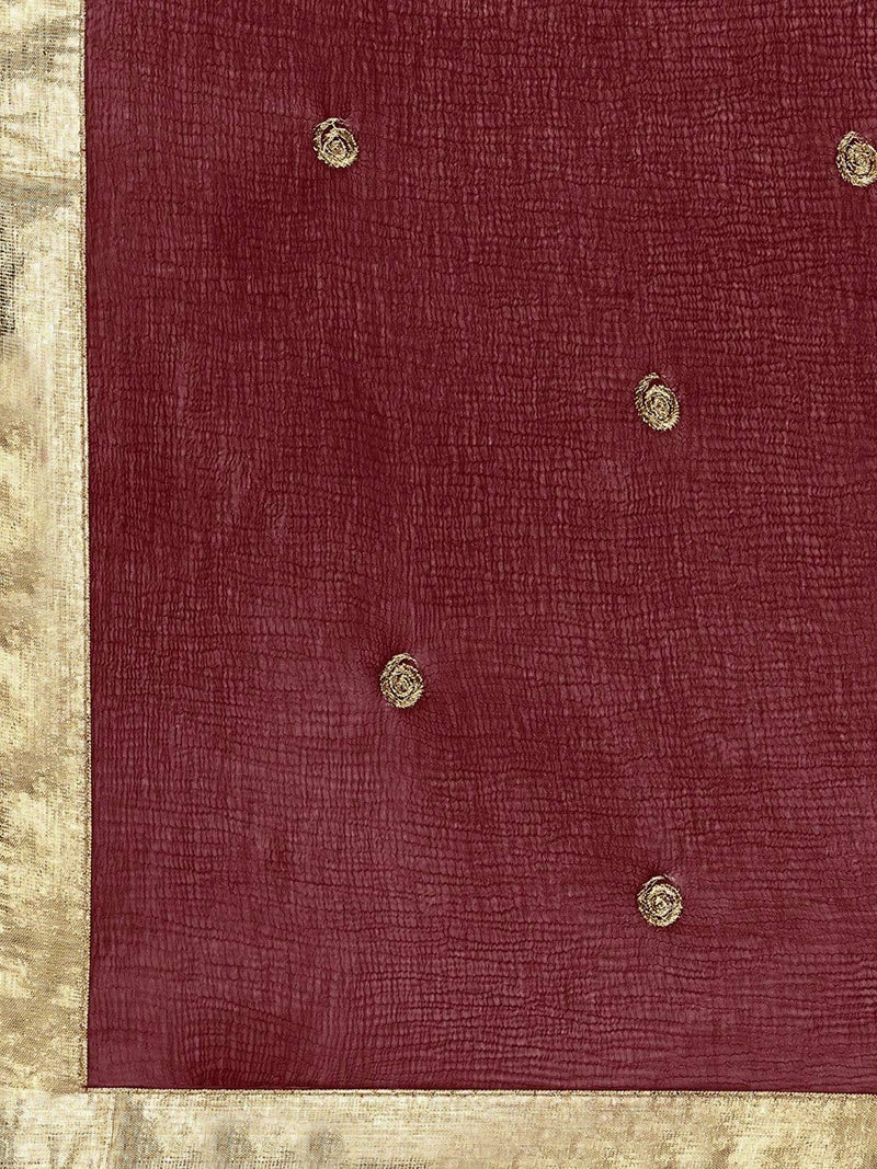 themilestocks Woman's Embroidered Chiffon Dupatta Scarf Shawl Wrap Soft Indian Bridal Wedding (Maroon) - Image 4
