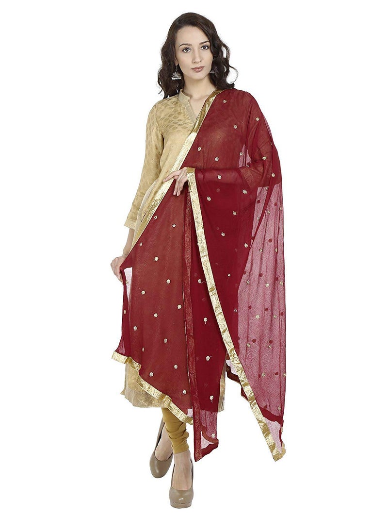 themilestocks Woman's Embroidered Chiffon Dupatta Scarf Shawl Wrap Soft Indian Bridal Wedding (Maroon) - Image 2