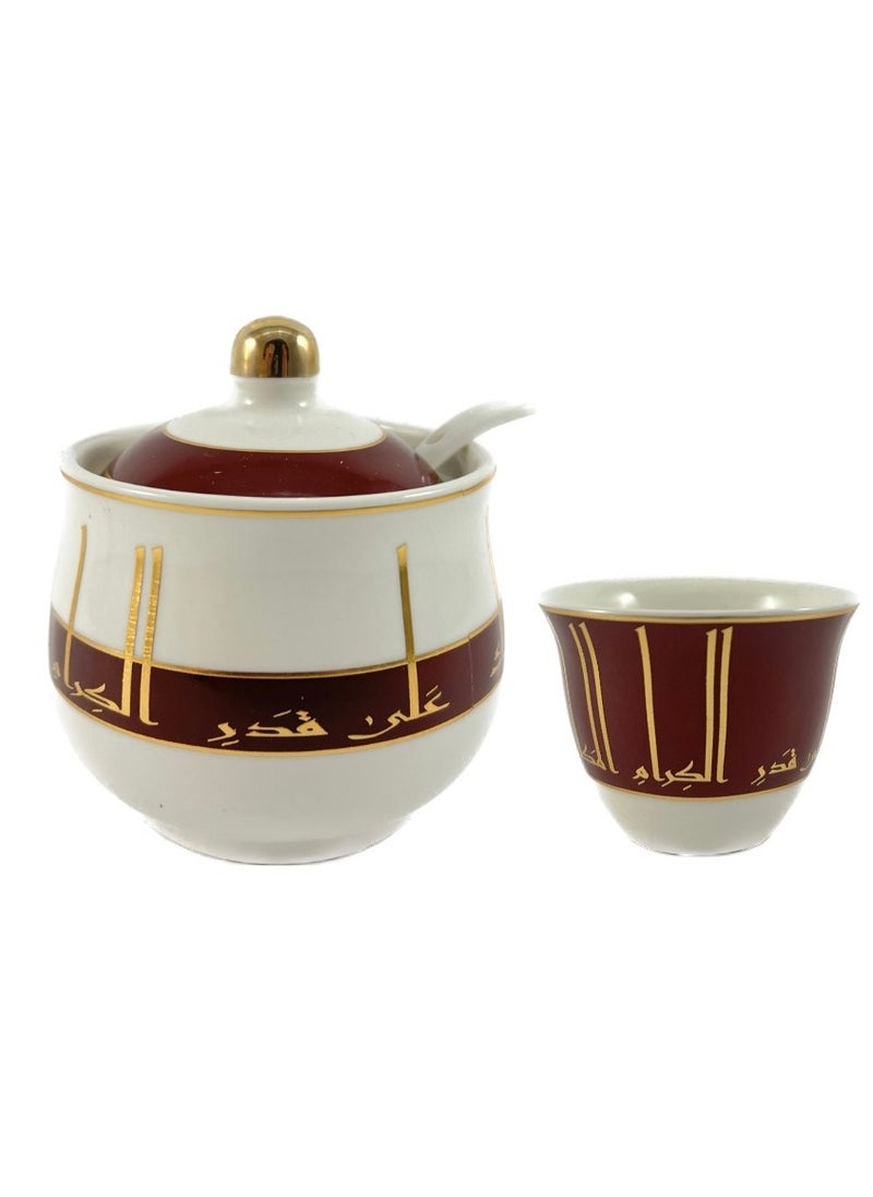 Homemaker 20-Piece Tea & Coffee Cups Set - 6 Tea Glass - 6 Coffee Cups - 6 Saucer - Sugar Bowl & Spoon - White & Clear & Burgundy & Gold  - Image 3