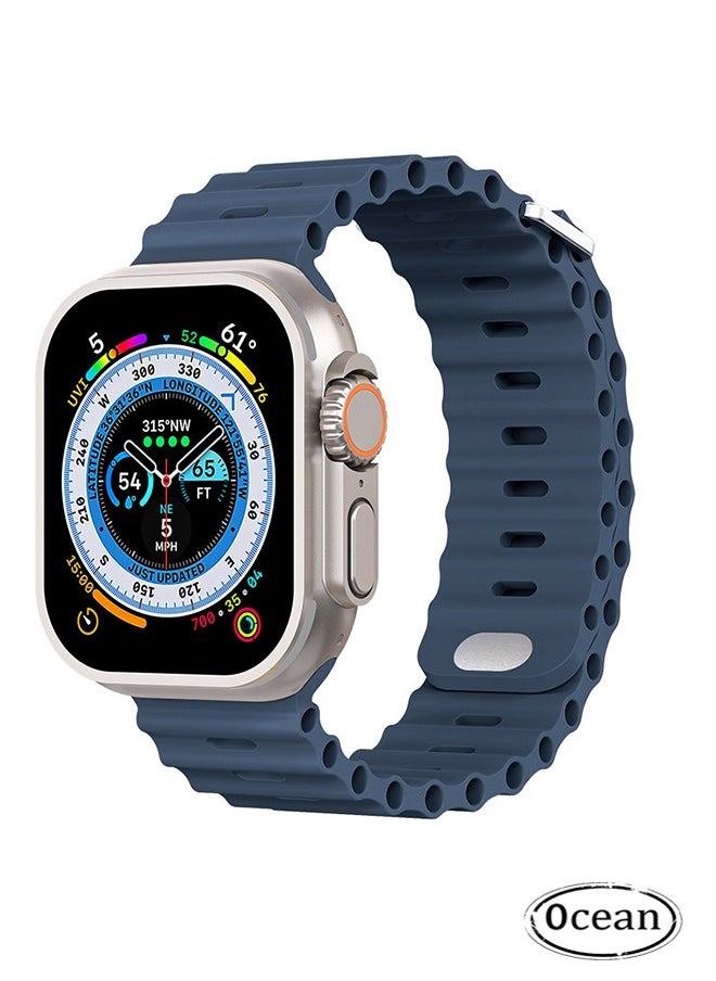 Ocean - 1 Piece Apple Watch Ocean Band 49mm 45mm 44mm 42mm Soft Silicone Loop Strap For iWatch Series Ultra/8/7/SE/6/5/4/3/2/1 Blue - Image 1