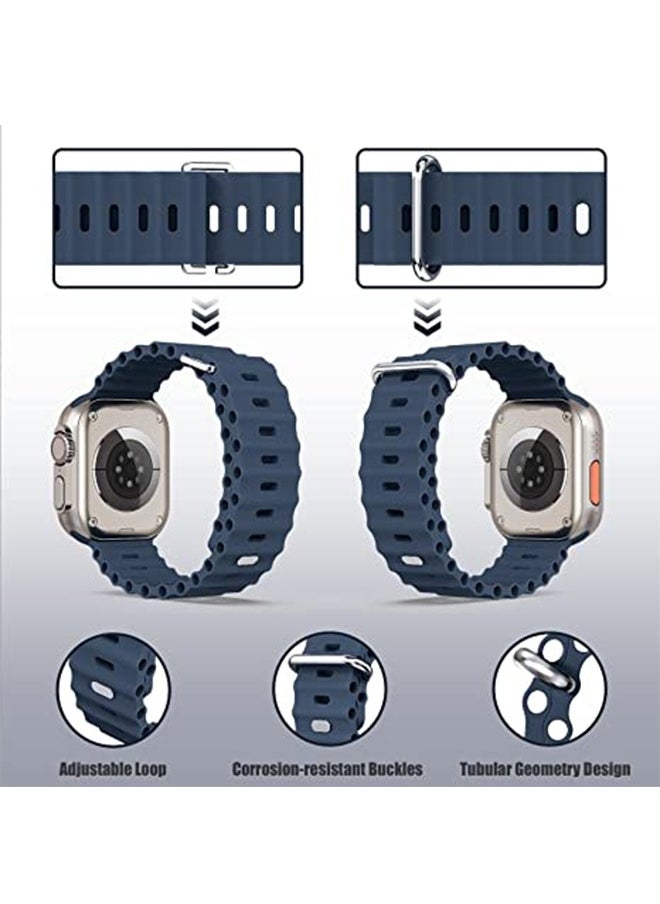 Ocean - 1 Piece Apple Watch Ocean Band 49mm 45mm 44mm 42mm Soft Silicone Loop Strap For iWatch Series Ultra/8/7/SE/6/5/4/3/2/1 Blue - Image 1