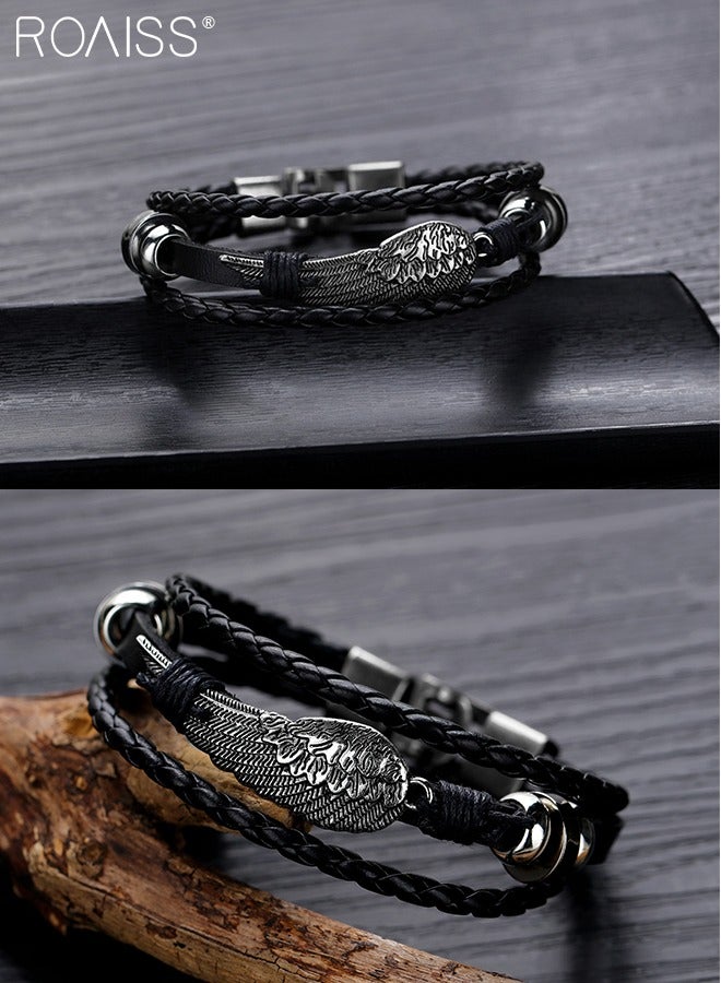 roaiss 2PCS  Men's Watch and Bracelet Set Analog Display Round Dial Quartz Watch with PU Leather Bracelet Vintage 2 Pieces Watch Set as Gift for Men - Image 5